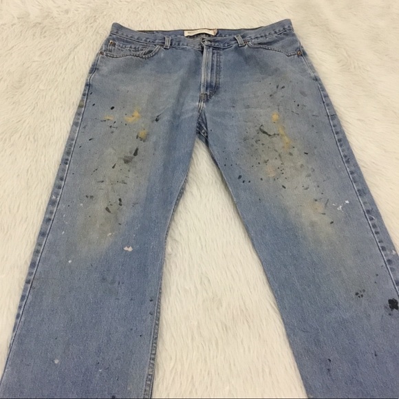 Levi’s 505 men’s blue denim distressed painted regular fit denim jeans s… - Picture 4 of 8